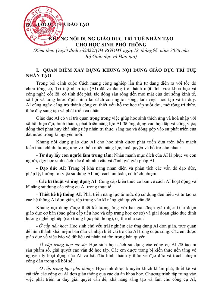 Phụ lục Khung nội dung giáo dục trí tuệ nhân tạo